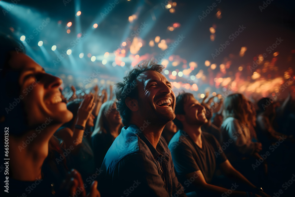 crowd of people dancing at concert	