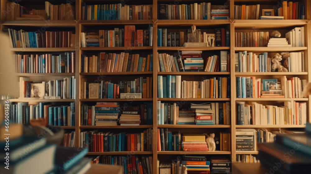 Books neatly lined up on shelves inside a closet Books neatly lined up on shelves inside a closet