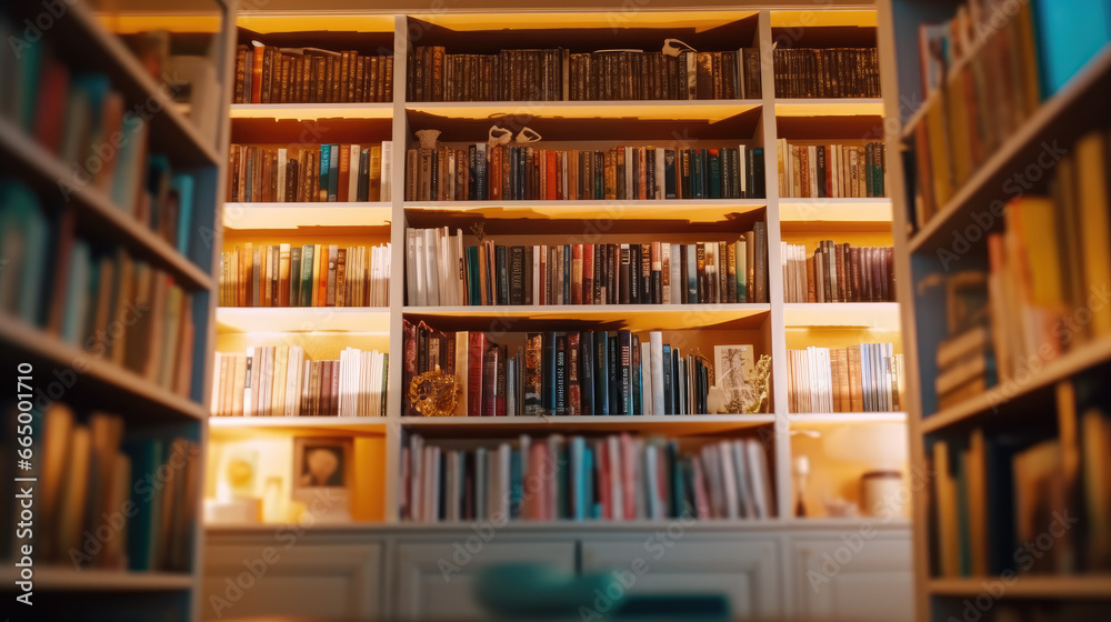 Books neatly lined up on shelves inside a closet Books neatly lined up on shelves inside a closet