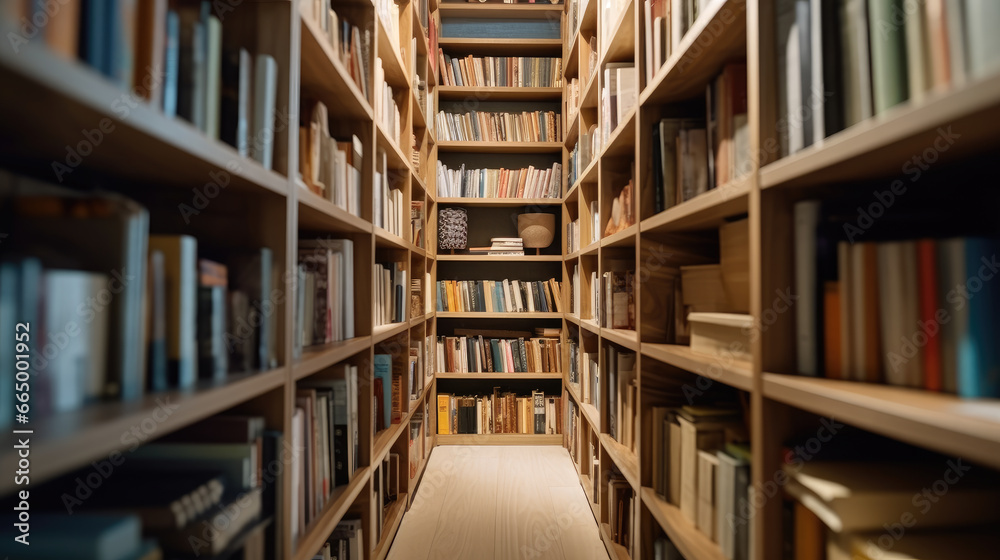 Books neatly lined up on shelves inside a closet Books neatly lined up on shelves inside a closet