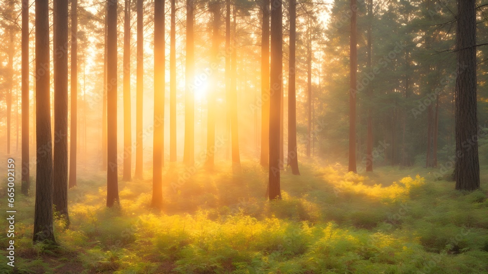 Sunrise in the forest landscape