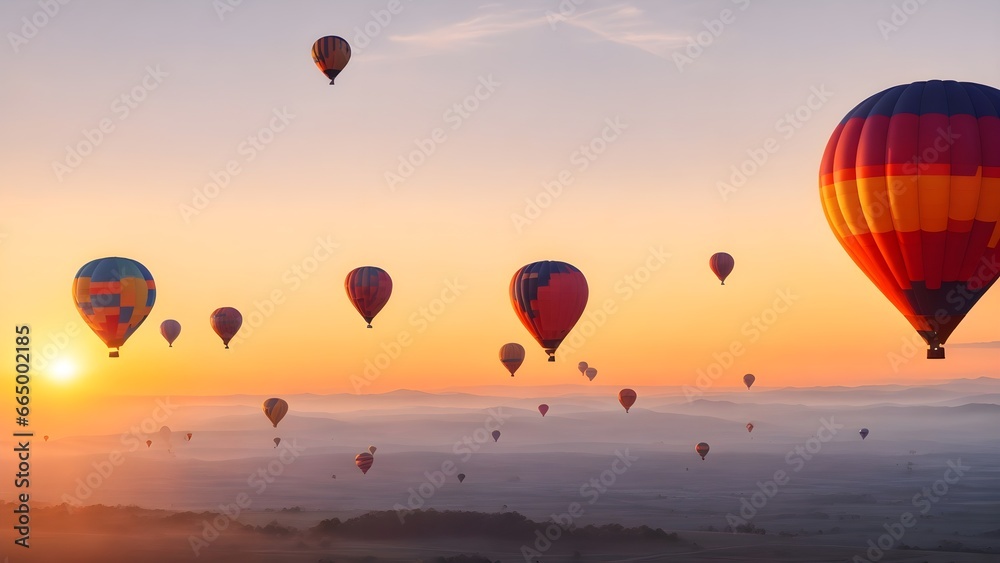 Obraz premium Hot air balloons at sunset