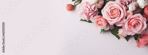 Fresh bunch of pink peonies and roses with copy space. © MKhalid
