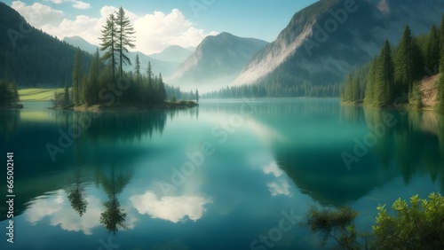 Lake and mountains landscape