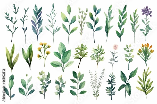 Watercolor herb illustration with herbal frame decoration on a transparent background. Generative AI