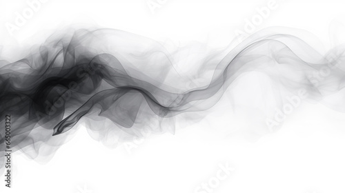 black smoke isolated on white background, Abstract design with copy space, design element. Smoke texture freeze motion dark powder smooth