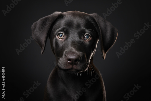 Portrait of black cute puppy dog looking at camera on black background. Copyspace, pet, animals, dogs, puppy concept © Badass Prodigy