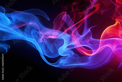colorful rainbow colored smoke banner isolated on dark black wide panorama background. beautiful party concept.magical glow abstract banner color drop with copy space