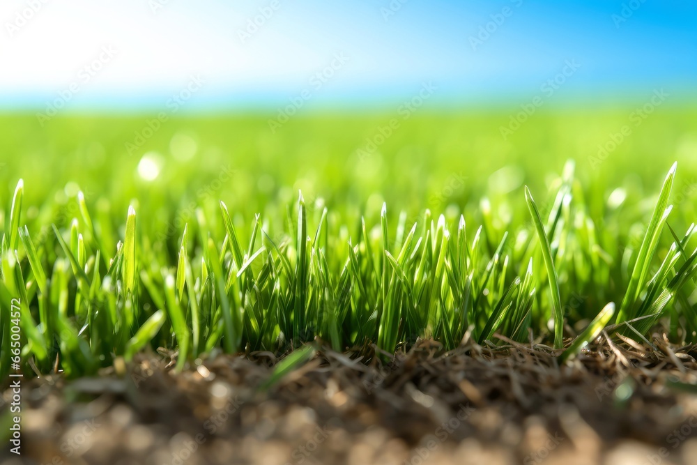 Close up spring grass field with sunlight bokeh background Close up spring grass field with sunlight bokeh background