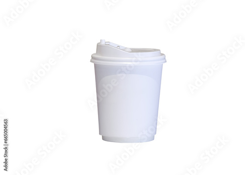 White double wall paper hot coffee cup and plastic lid isolated on transparent background, png file