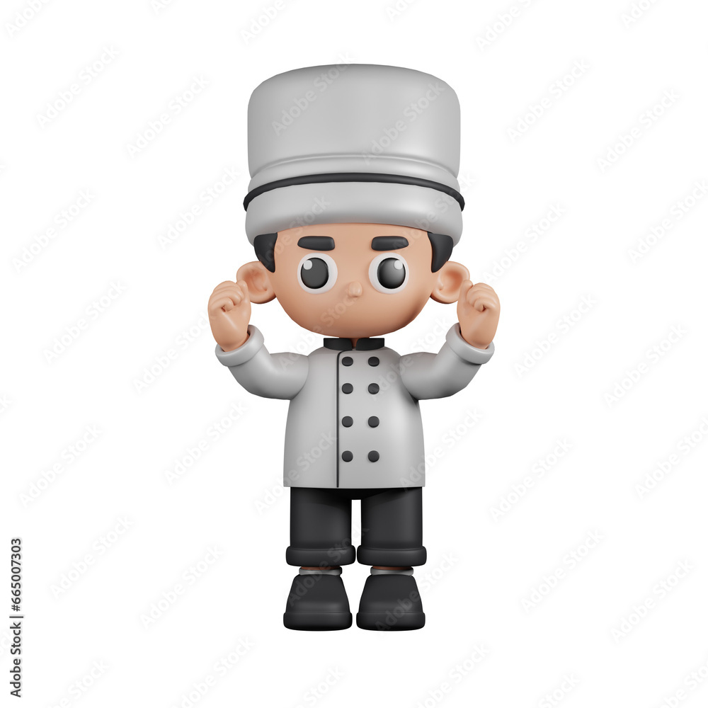 3d Character Chef Excited Pose. 3d render isolated on transparent backdrop.