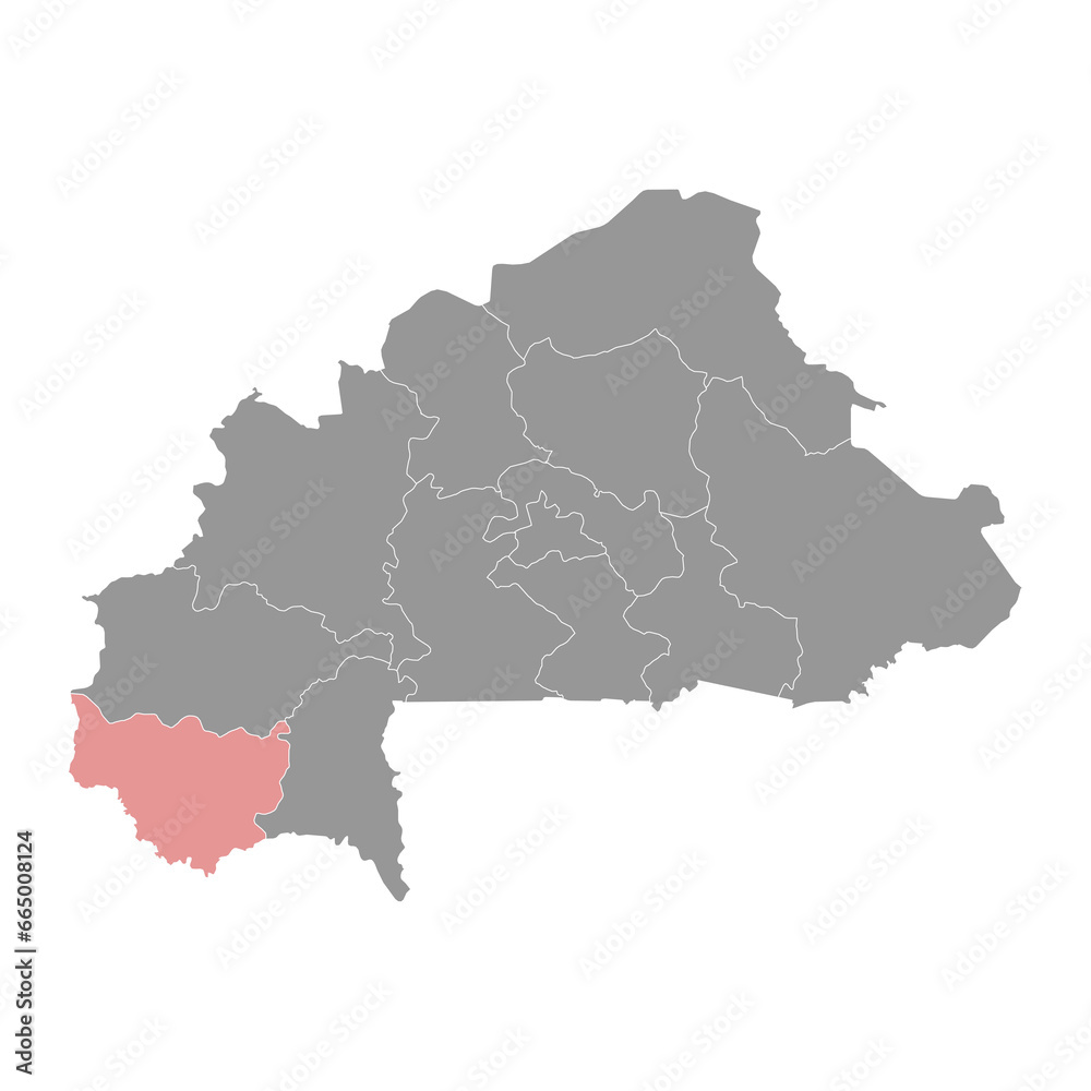 Cascades region map, administrative division of Burkina Faso.