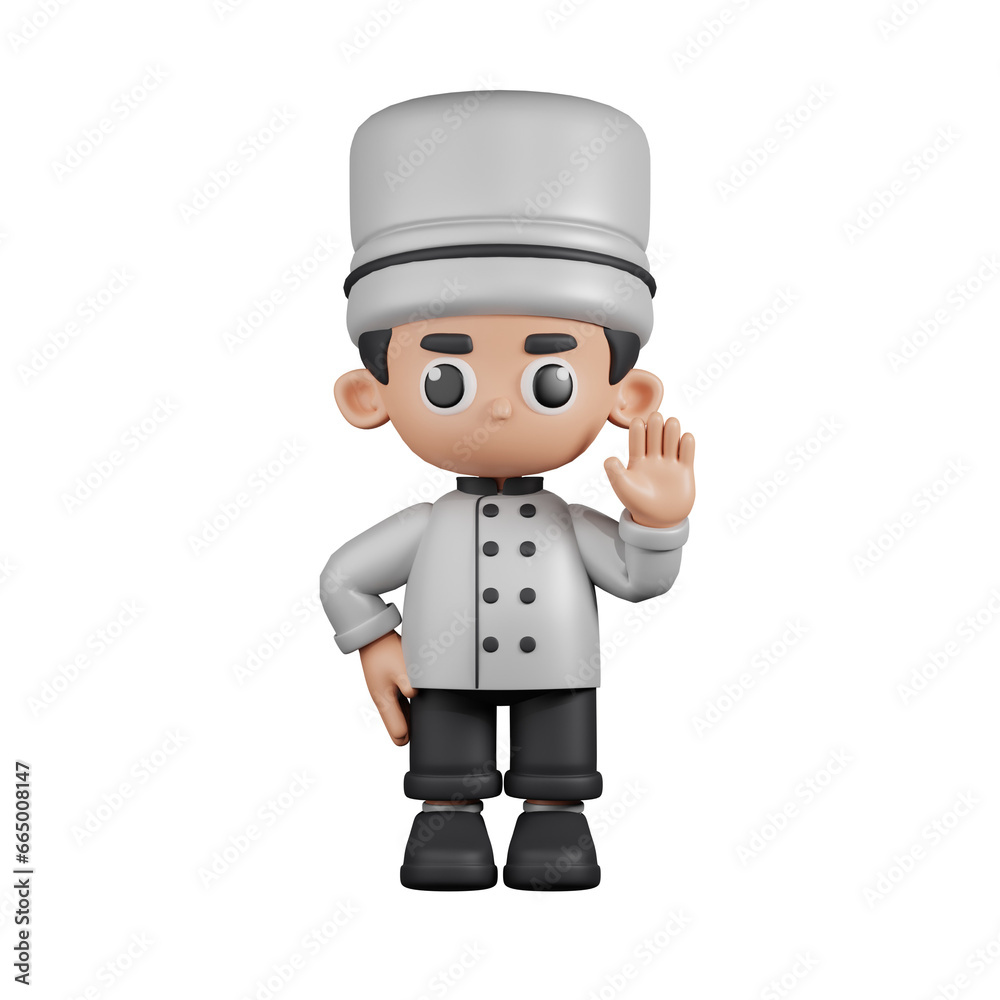 3d Character Chef Hands Up Pose. 3d render isolated on transparent backdrop. 3d Character Chef Hands Up Pose. 3d render isolated on transparent backdrop.