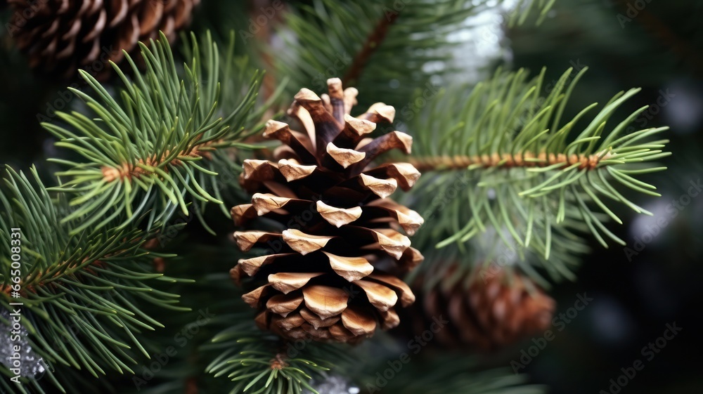 Fototapeta premium Close-Up of Isolated Pine Branch with Cones on White Background for Christmas and New Year Decorations