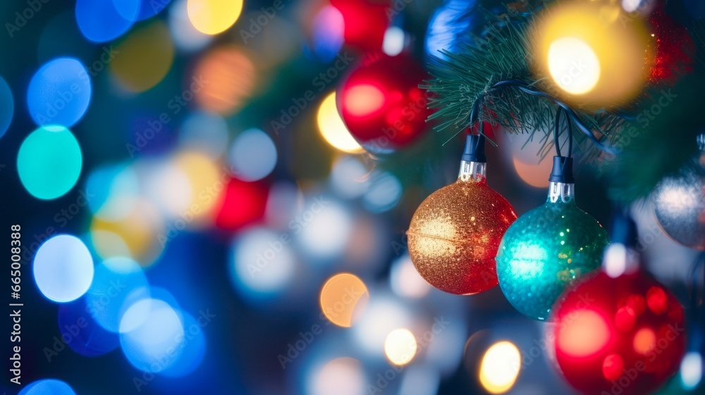 December Holiday Bokeh: Unfocused White and Yellow Christmas Lights in a Blurred Background