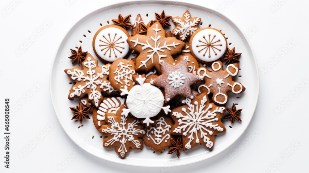 Festive Christmas Treats Platter - Top View of Gingerbread Cookies on White Background, Featuring Baking and Bakery Goodies; Comes with Bonus Gift Box!