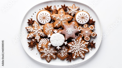 Festive Christmas Treats Platter - Top View of Gingerbread Cookies on White Background, Featuring Baking and Bakery Goodies; Comes with Bonus Gift Box!