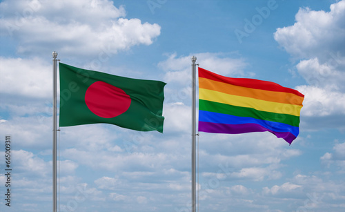 Gay Pride and Bangladesh flags, country relationship concept