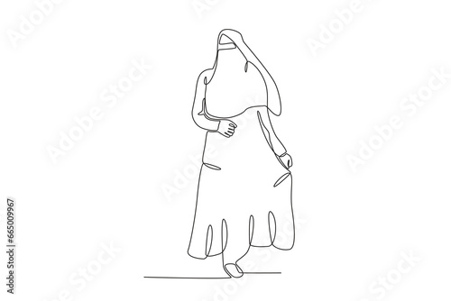 An Arab woman wearing a beautiful niqab. Niqab one-line drawing