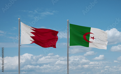 Bahrain and Algeria national flags, country relationship concept