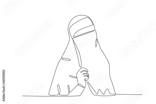 A beautiful woman wearing a niqab. Niqab one-line drawing