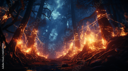 amazing dark dramatic light burning forest © Adja