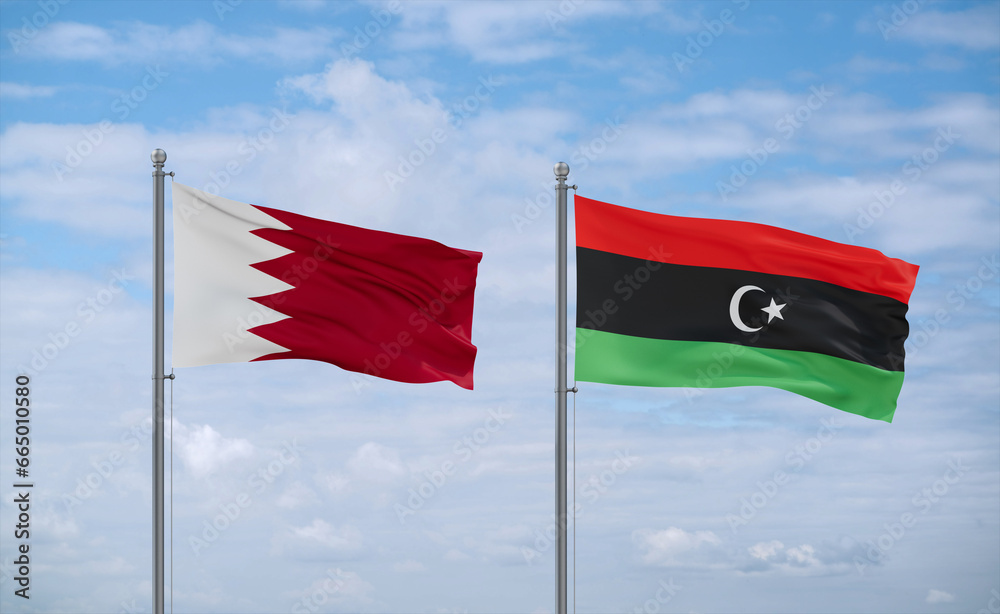 Libya and Bahrain flags, country relationship concept Libya and Bahrain flags, country relationship concept