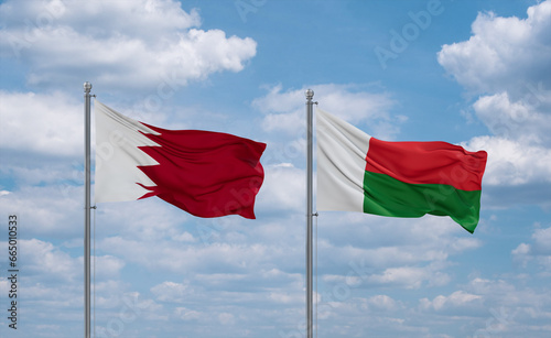 Madagascar and Bahrain flags, country relationship concept