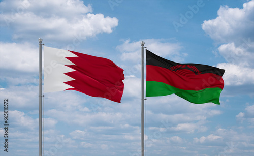 Malawi and Bahrain flags, country relationship concept