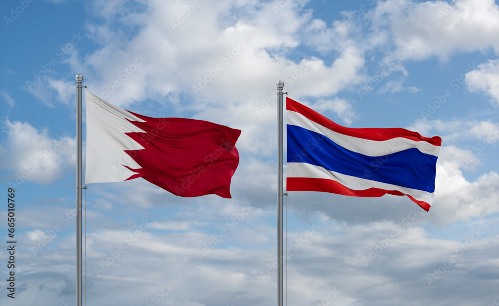 Thailand and Bahrain flags, country relationship concept