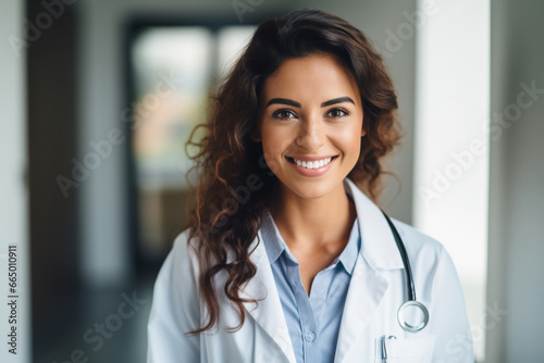 A female doctor in a white coat wears a bright smile that embodies her commitment to delivering excellent healthcare and patient satisfaction. 