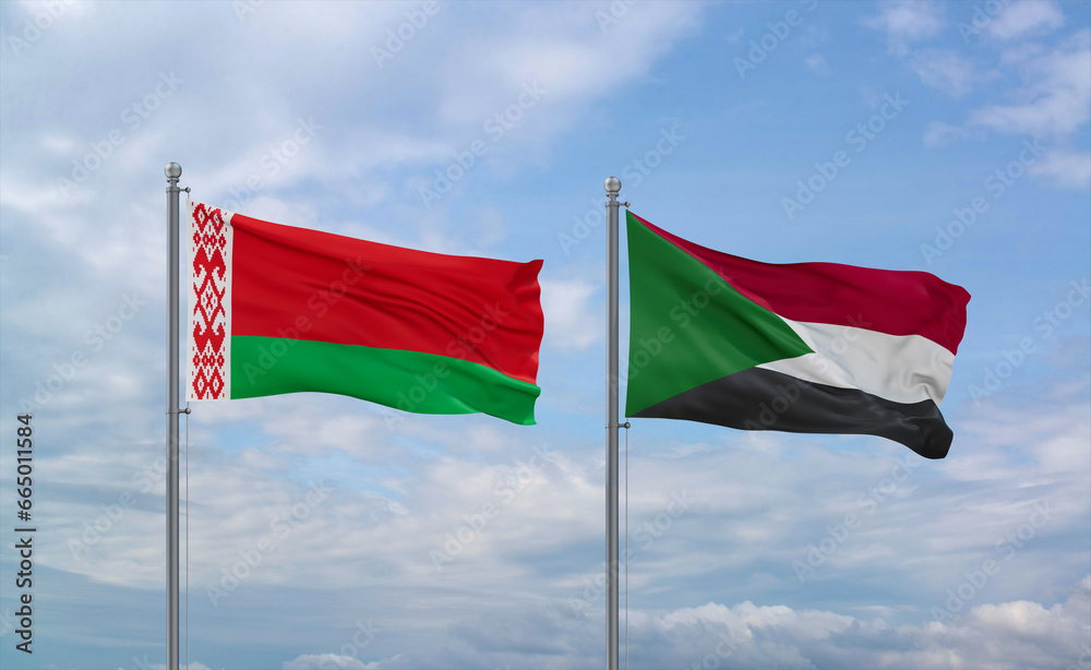 Sudan and Belarus flags, country relationship concept Sudan and Belarus flags, country relationship concept