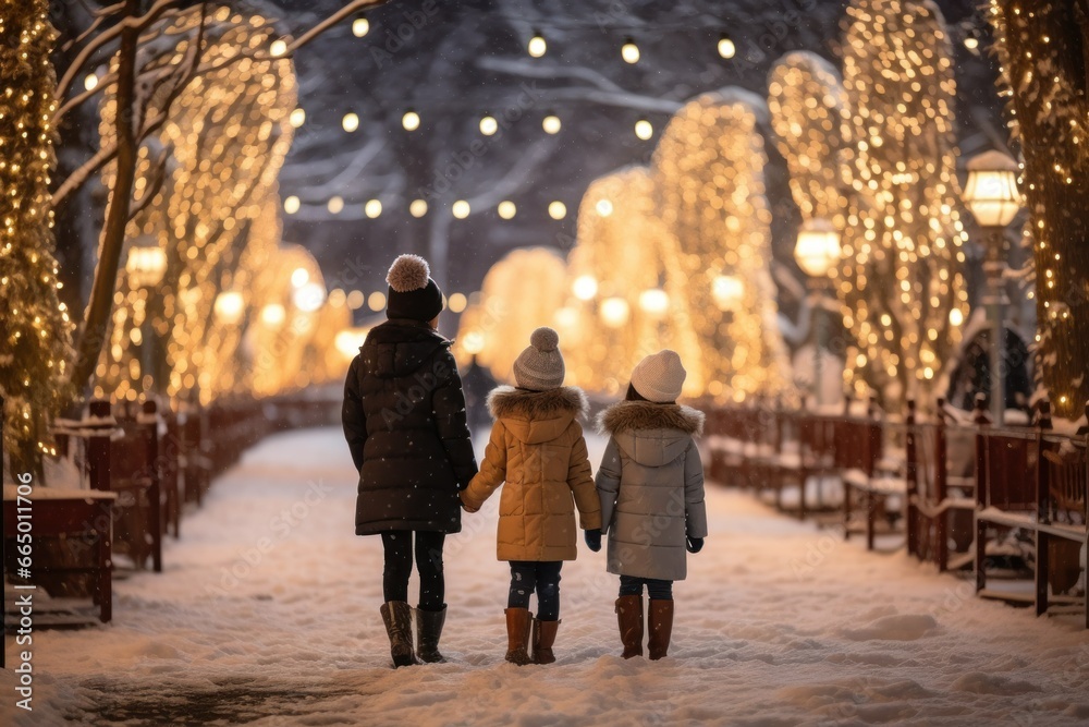 Festive Faces: Kids and Parents Under Christmas Lights