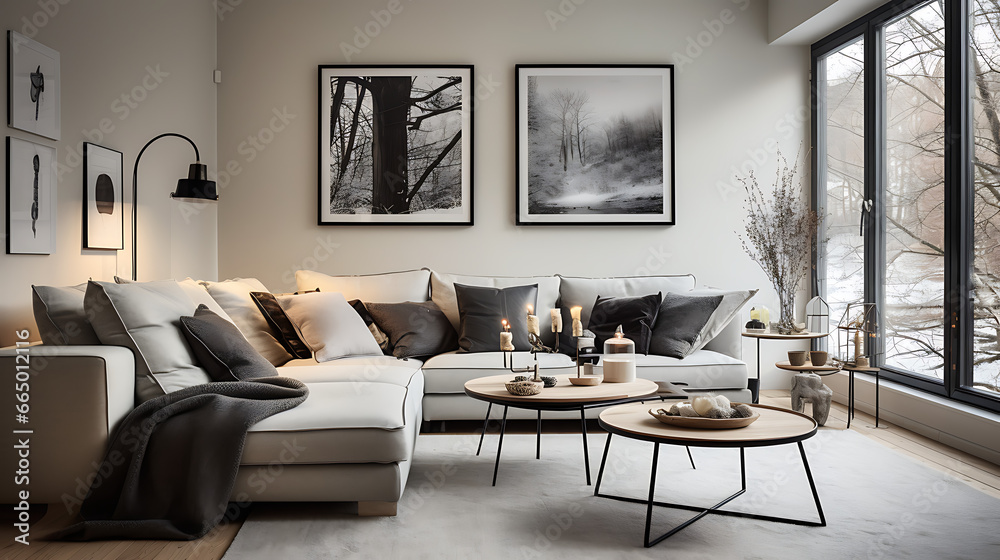Scandinavian home interior design of modern living room Scandinavian home interior design of modern living room