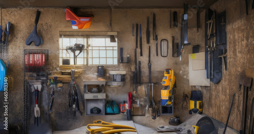 Interior garage with mechanic tools