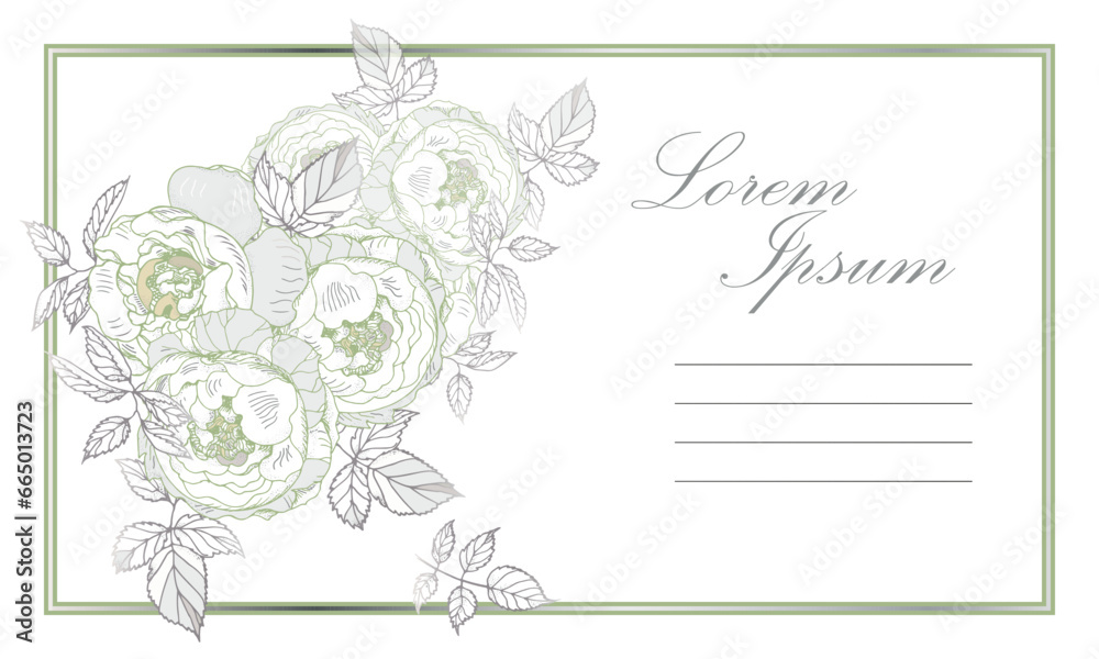 An invitation, a postcard in soft colors. Graphic image of rose flowers on a white background. A hand-drawn drawing.
