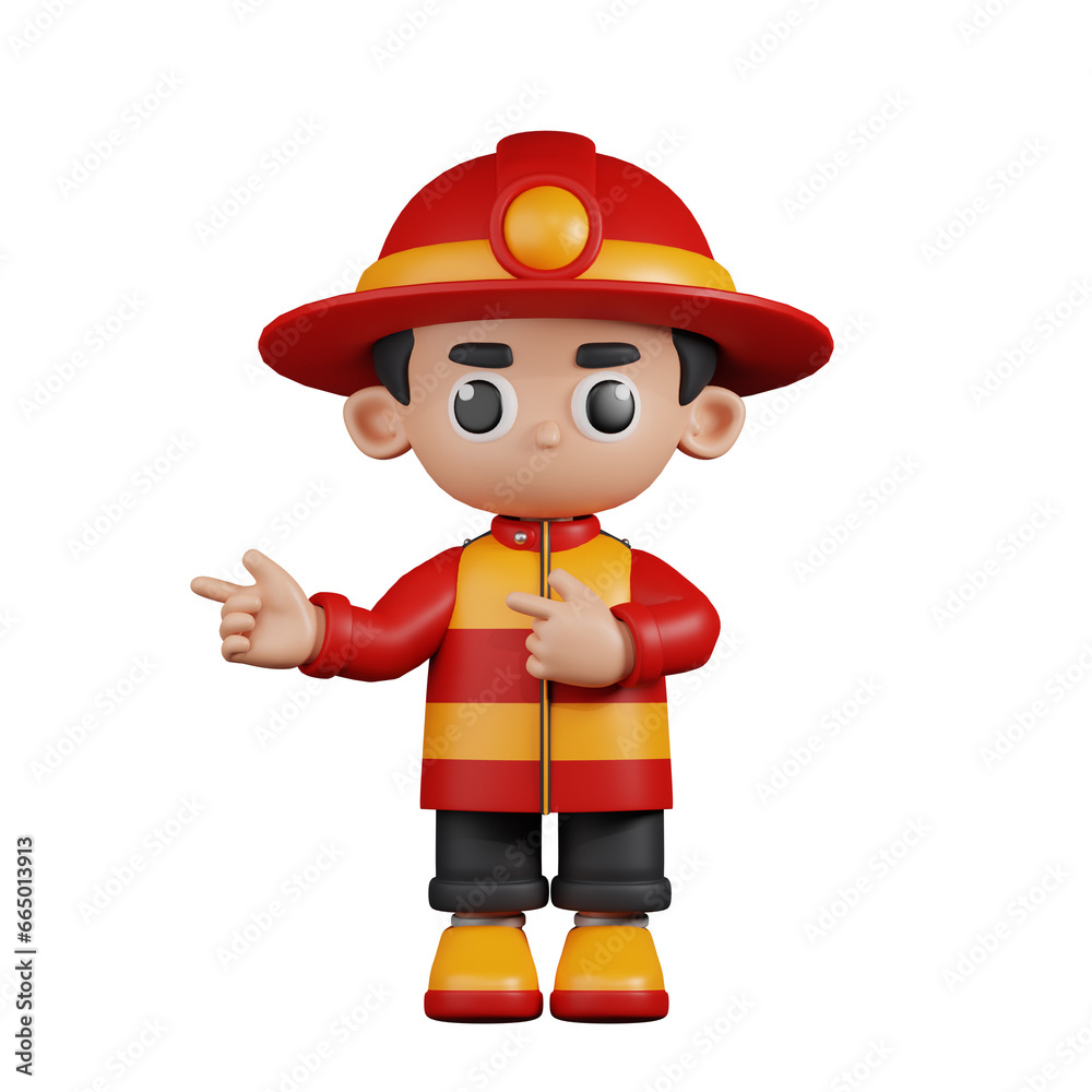 3d Character Firefighter Pointing Fingers In Direction Pose. 3d render isolated on transparent backdrop. 3d Character Firefighter Pointing Fingers In Direction Pose. 3d render isolated on transparent backdrop.