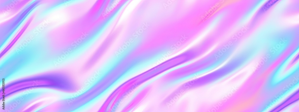 Seamless trendy iridescent rainbow foil texture. Soft holographic pastel unicorn marble background pattern. Modern pearlescent blurry abstract swirl illustration