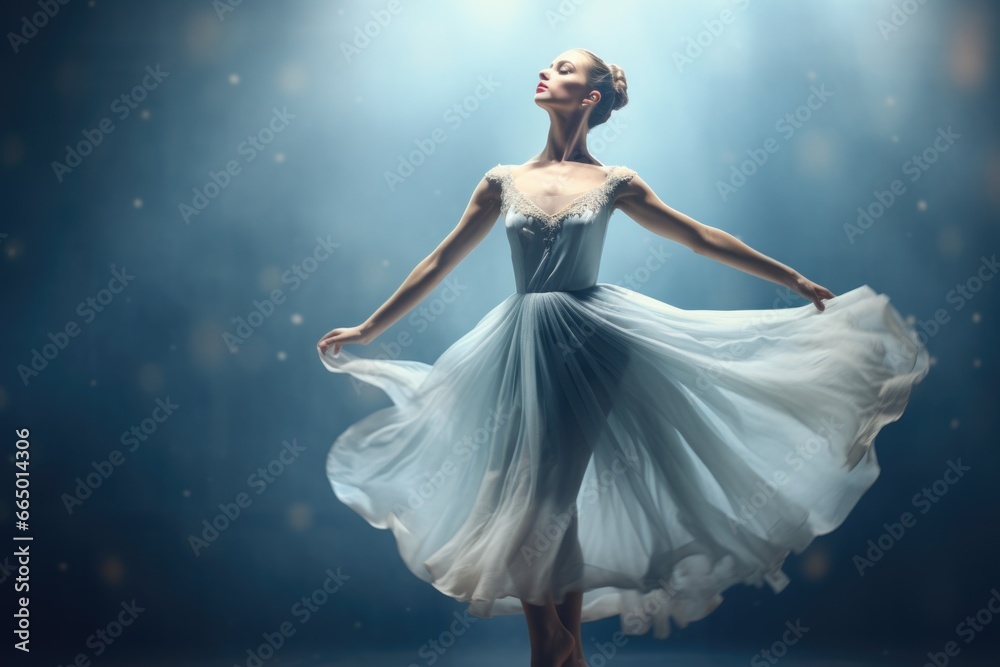 Woman Dancing in Blue Dress