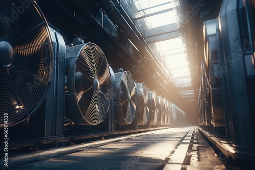 Row of Air Conditioning Units in Warehouse photo