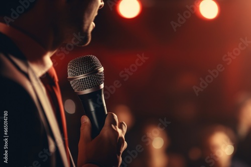 Businessman Holding a Microphone