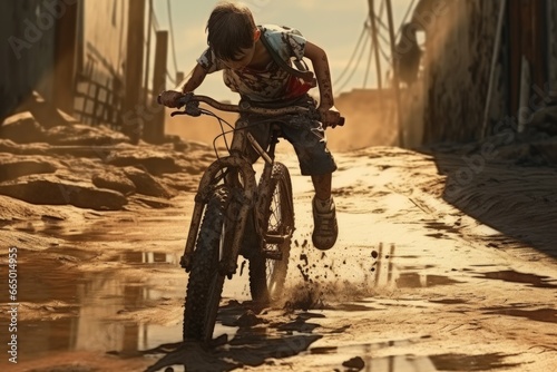 Person Riding Bike on Dirt Road
