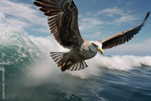 Bird Flying Over Ocean Wave