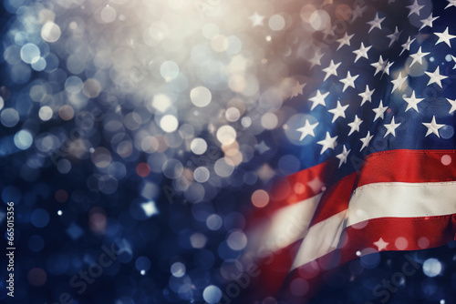 America Veterans day flag bokeh background with minimalist symbol photo