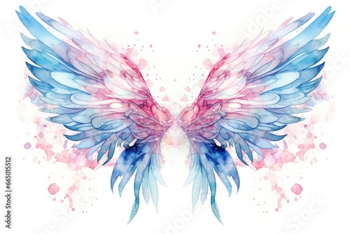 Beautiful magic watercolor blue pink wings. © MKhalid