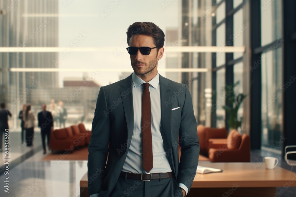 Man in Suit Standing in Office Man in Suit Standing in Office