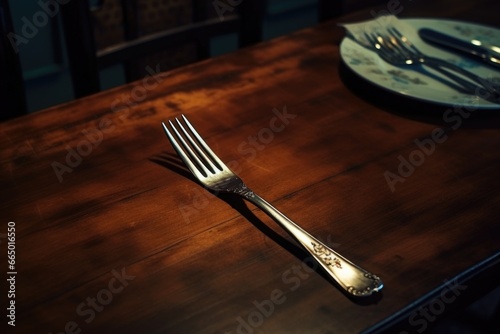 Wooden Table with Fork and Knife