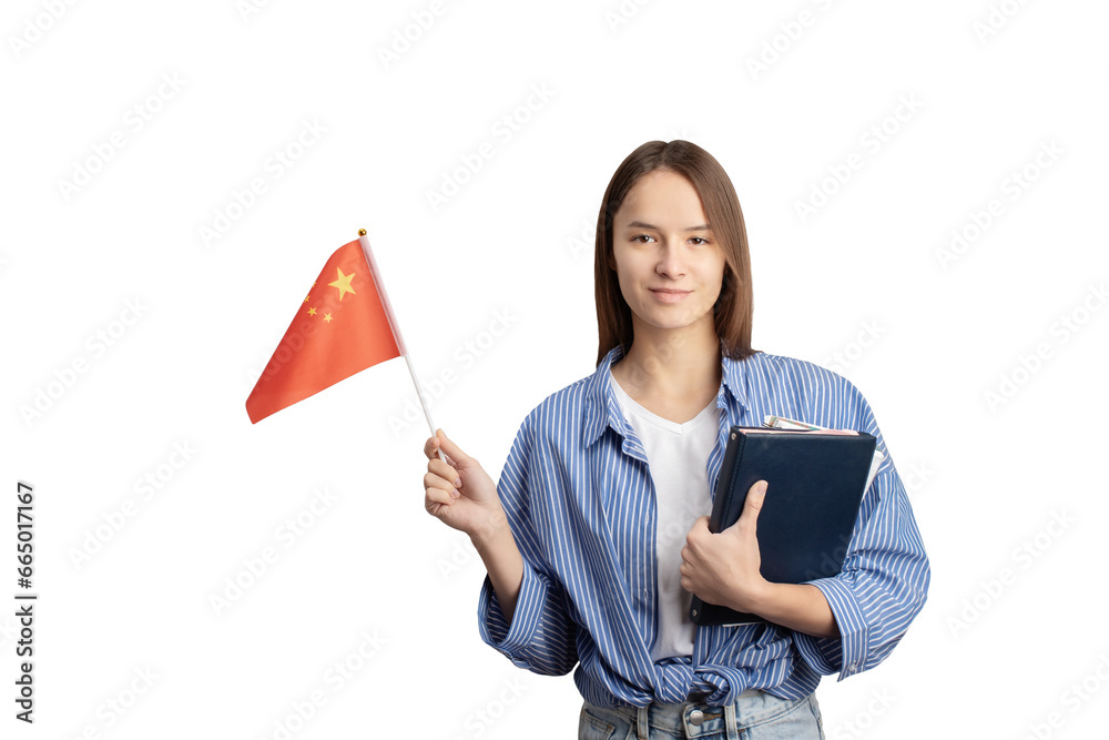 student with Chinese flag isolated, language learning, immigration, foreign education, work abroad student with Chinese flag isolated, language learning, immigration, foreign education, work abroad