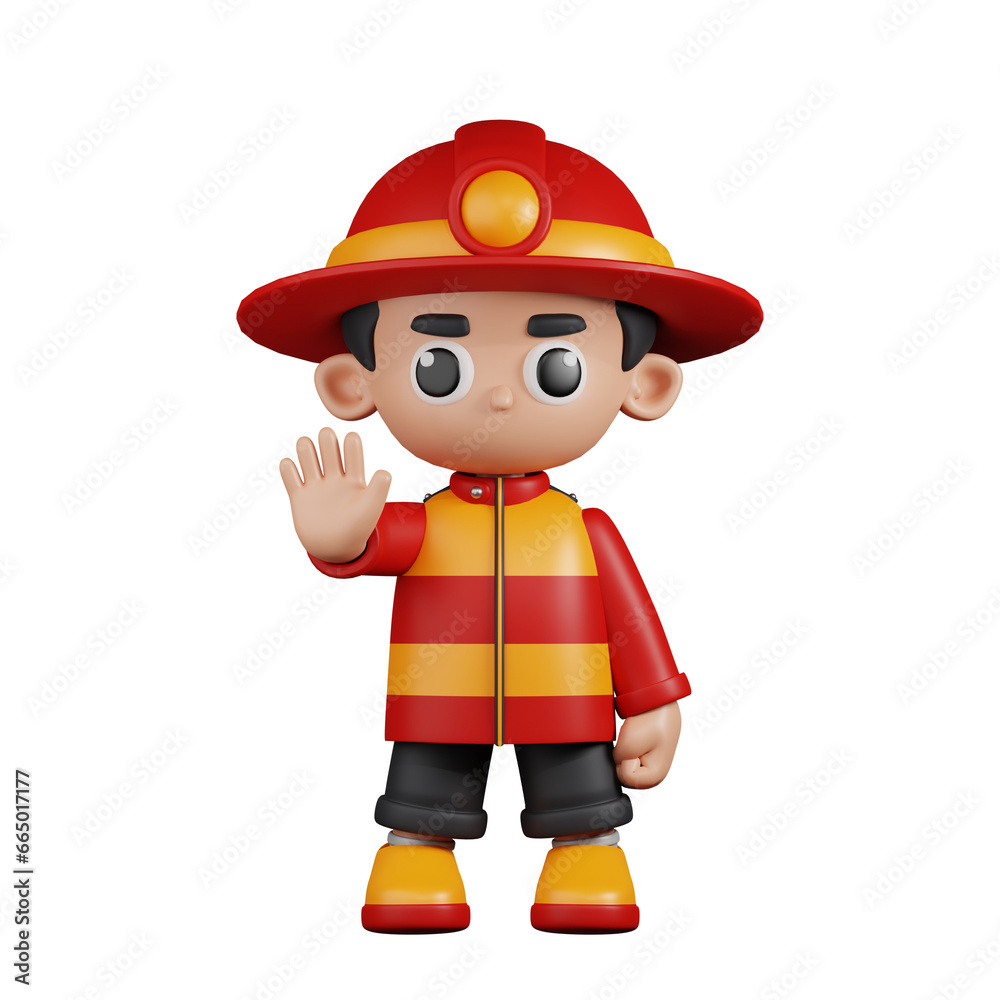 3d Character Firefighter Doing The Stop Sign Pose. 3d render isolated on transparent backdrop. 3d Character Firefighter Doing The Stop Sign Pose. 3d render isolated on transparent backdrop.