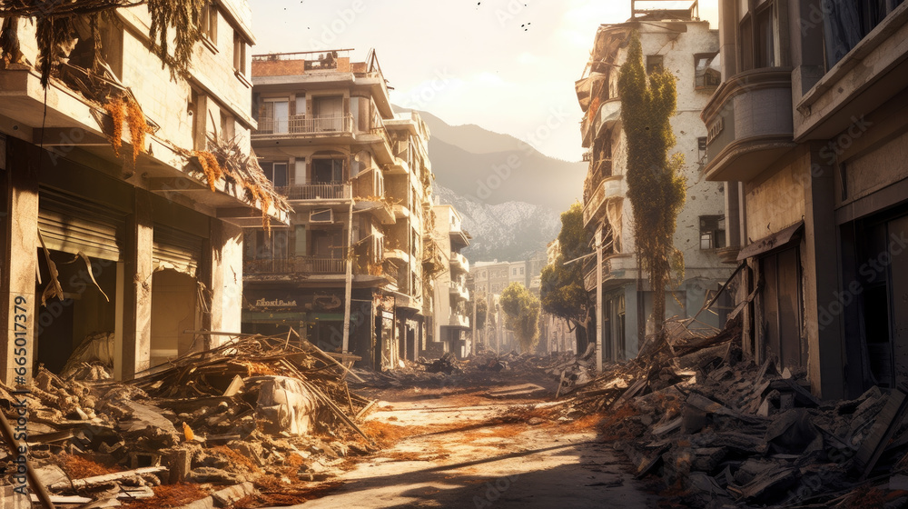 A city that has been reduced to ruins as a result of a devastating earthquake